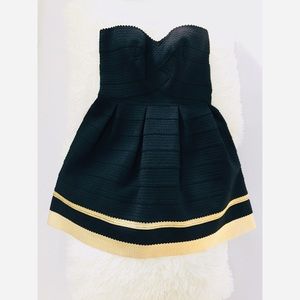 Black and Gold Strapless Formal Dress